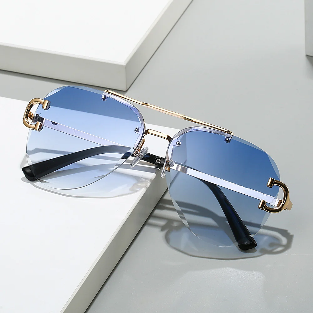 Stylish Blue Gradient Rimless Sunglasses